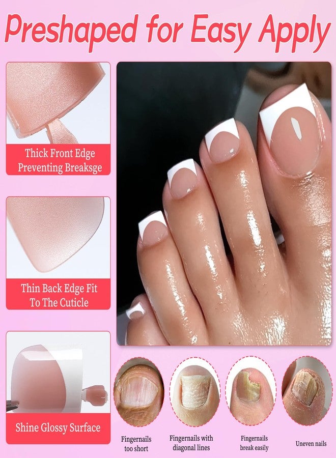 Lifextol 150PC Press on Toenails for Women Fake Toe Press on Nails French Tip Toe Nail Press ons with Sticky Tabs, 15 Size Fake Toenails Press ons Acrylic Toe Nail Tips Kit Pink Press on Toe Nails-G - Image 3